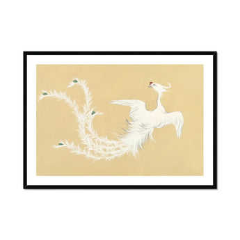 White Phoenix - Kamisaka Sekka Momoyogusa Art Print, White Phoenix-like Bird Feathers Rendered Delicate Brushstrokes