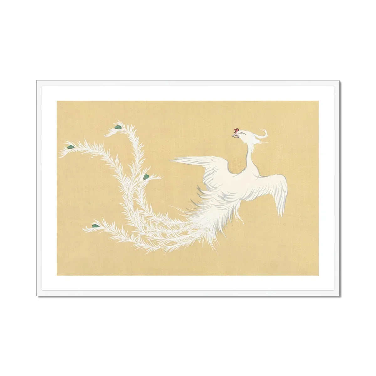 White Phoenix Kamisaka Sekka Momoyogusa Art Print, White Phoenix Like Bird Feathers Rendered Elegant Asian Art
