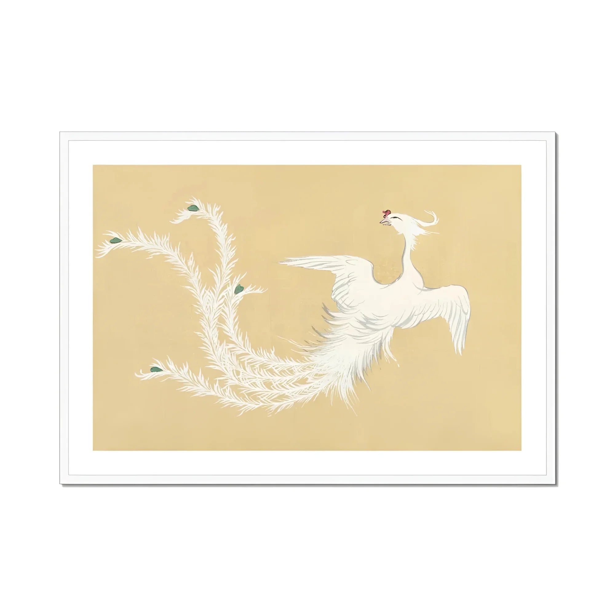 White Phoenix - Kamisaka Sekka Momoyogusa Art Print, White Phoenix-like Bird Feathers Rendered Elegant Asian Art