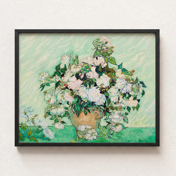 Framed Reproduction Vincent Van Gogh’s ?Vase Roses” Lush Gogh, Post-impressionist Masterpiece Art, Roses
