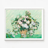 Framed Reproduction Vincent Van Gogh’s ?Vase Roses” Lush Gogh, Post-impressionist Masterpiece Art, Roses