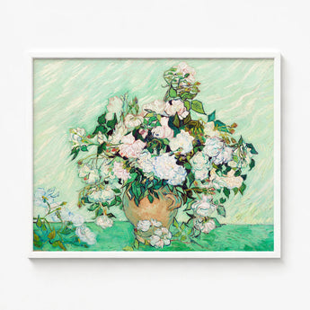 Framed Reproduction Vincent Van Gogh’s Vase Roses Lush Gogh, Post-impressionist Masterpiece Art