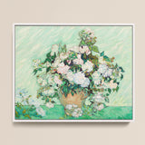 Framed Reproduction Vincent Van Gogh’s ?Vase Roses” Lush Gogh, Post-impressionist Masterpiece Art, Roses