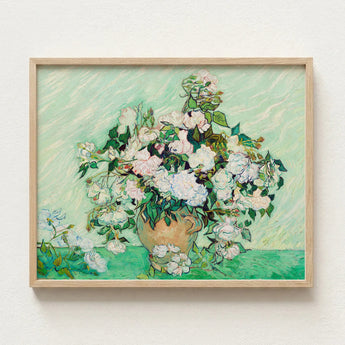 Framed Reproduction Vincent Van Gogh’s ?Vase Roses” Lush Gogh, Post-impressionist Masterpiece Art, Roses