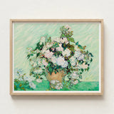 Framed Reproduction Vincent Van Gogh’s ?Vase Roses” Lush Gogh, Post-impressionist Masterpiece Art, Roses