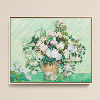 Framed Reproduction Vincent Van Gogh’s ?Vase Roses” Lush Gogh, Post-impressionist Masterpiece Art, Roses