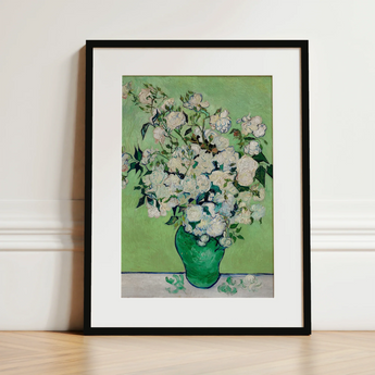 White Roses - Vincent Van Gogh Floral Art Print / Canvas, 12x16’’ / 31x41cm / Black Frame / Matboard, Posters Prints & Visual Artwork, Toby