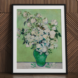 White Roses - Vincent Van Gogh Floral Art Print / Canvas, 24x32’’ / 61x81cm / Black Frame / Matboard, Posters Prints & Visual Artwork, Toby