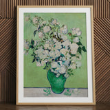 White Roses - Vincent Van Gogh Floral Art Print / Canvas, 24x32’’ / 61x81cm / Natural Frame / Matboard, Posters Prints & Visual Artwork,