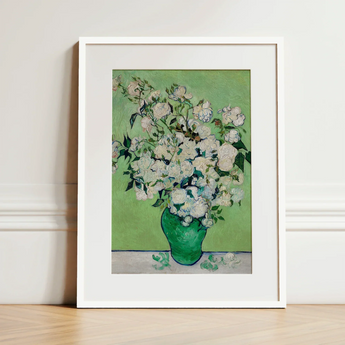 White Roses - Vincent Van Gogh Floral Art Print / Canvas Framed Reproduction Vincent Gogh’s ?Vase Roses” Vibrant Roses, Floral Art Print, R