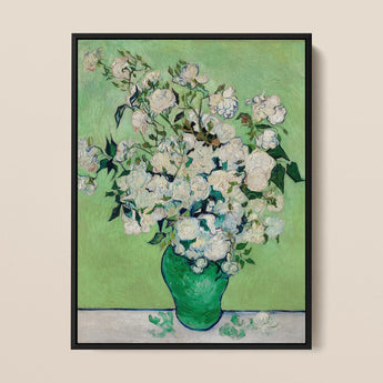 White Roses - Vincent Van Gogh Floral Art Print / Canvas Vibrant Green Ceramic Vase Filled Lush White Roses Vincent Gogh’s Roses, Floral