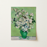 White Roses - Vincent Van Gogh Floral Art Print / Canvas Vibrant Green Ceramic Vase Filled Lush White Roses Vincent Gogh’s Roses, Floral