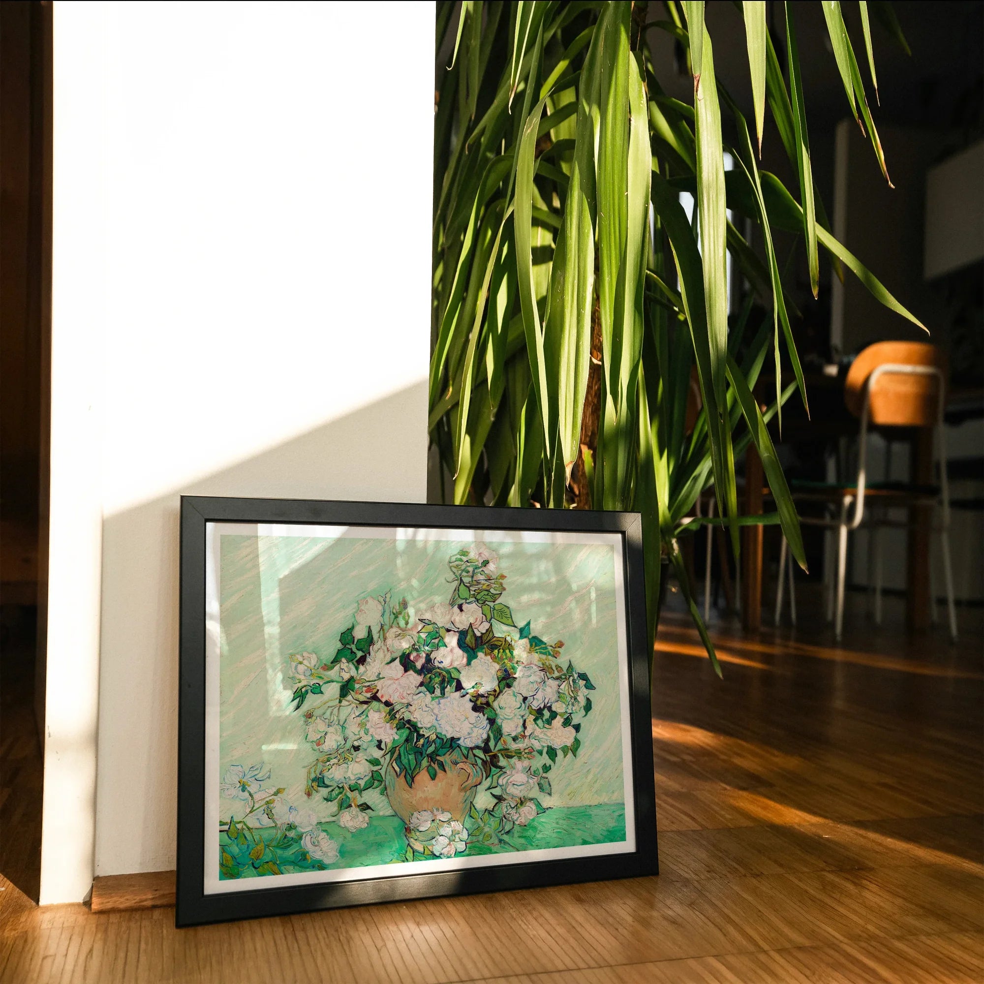 White Roses - Vincent Van Gogh Floral Art Print, Framed Artwork White Green Flowers Vase
