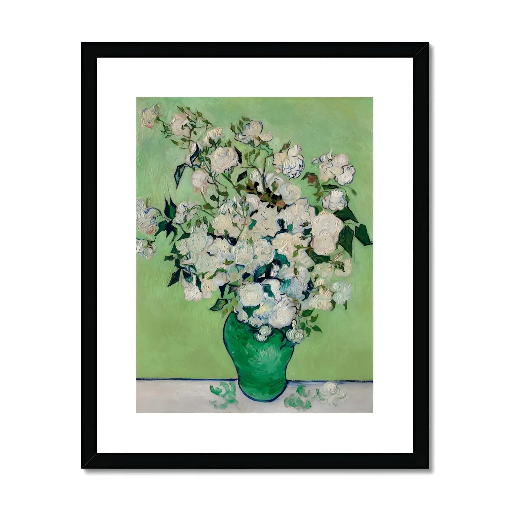 White Roses - Vincent Van Gogh Floral Art Print, White Roses Green Vase