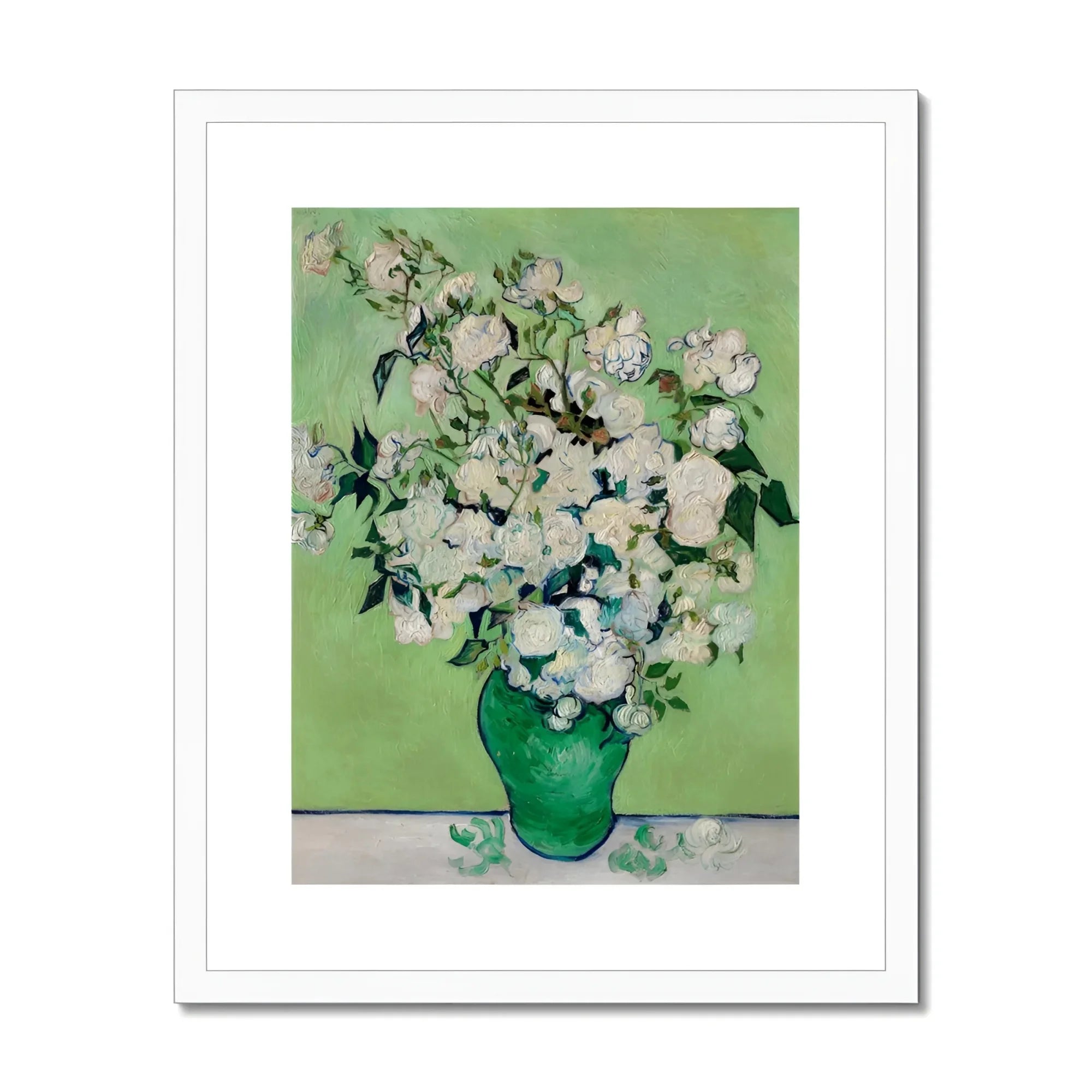 White Roses - Vincent Van Gogh Floral Art Print, White Roses Green Vase
