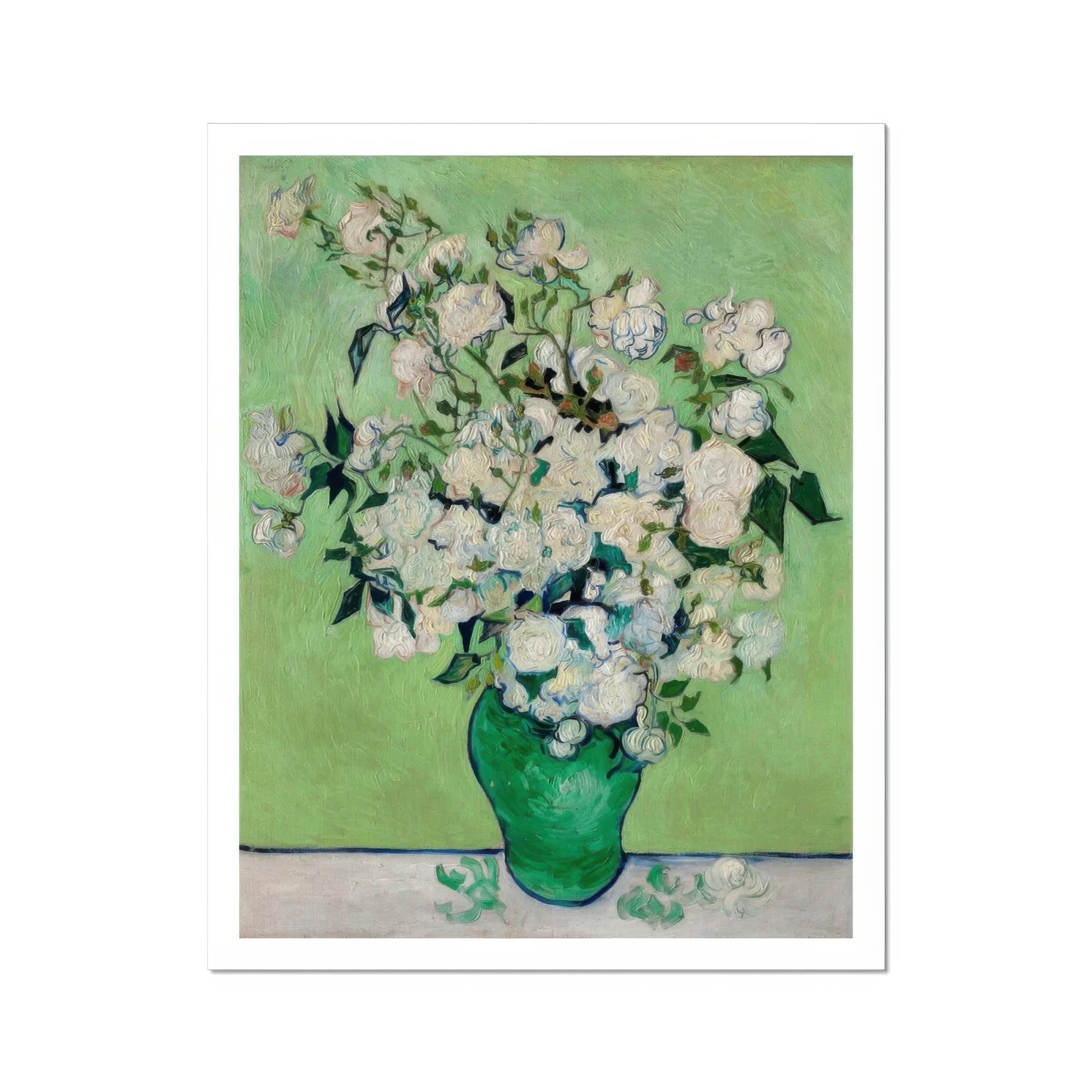 White Roses - Vincent Van Gogh Floral Art Print, White Roses Green Vase