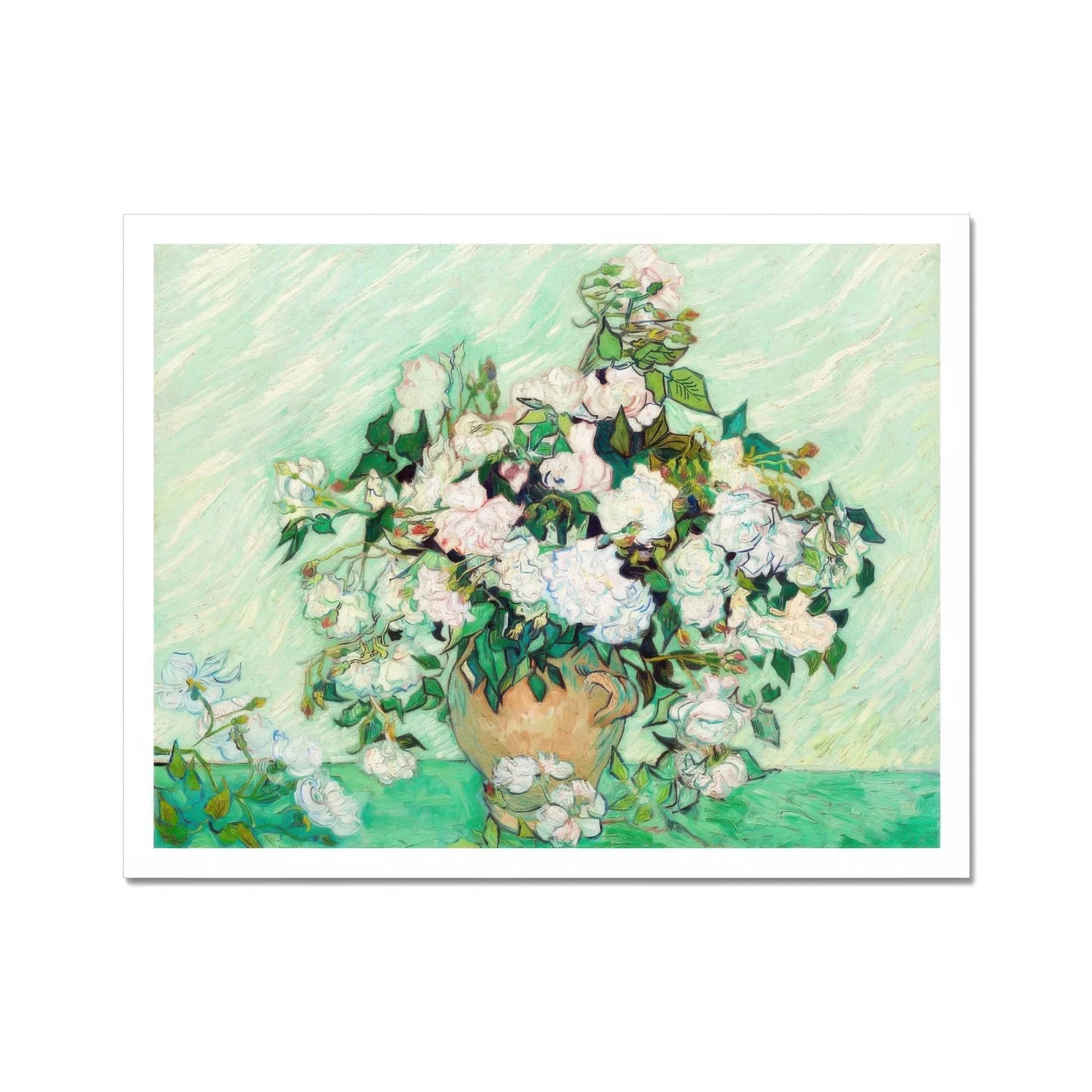 White Roses - Vincent Van Gogh Floral Art Print, White Roses Vase Green Foliage