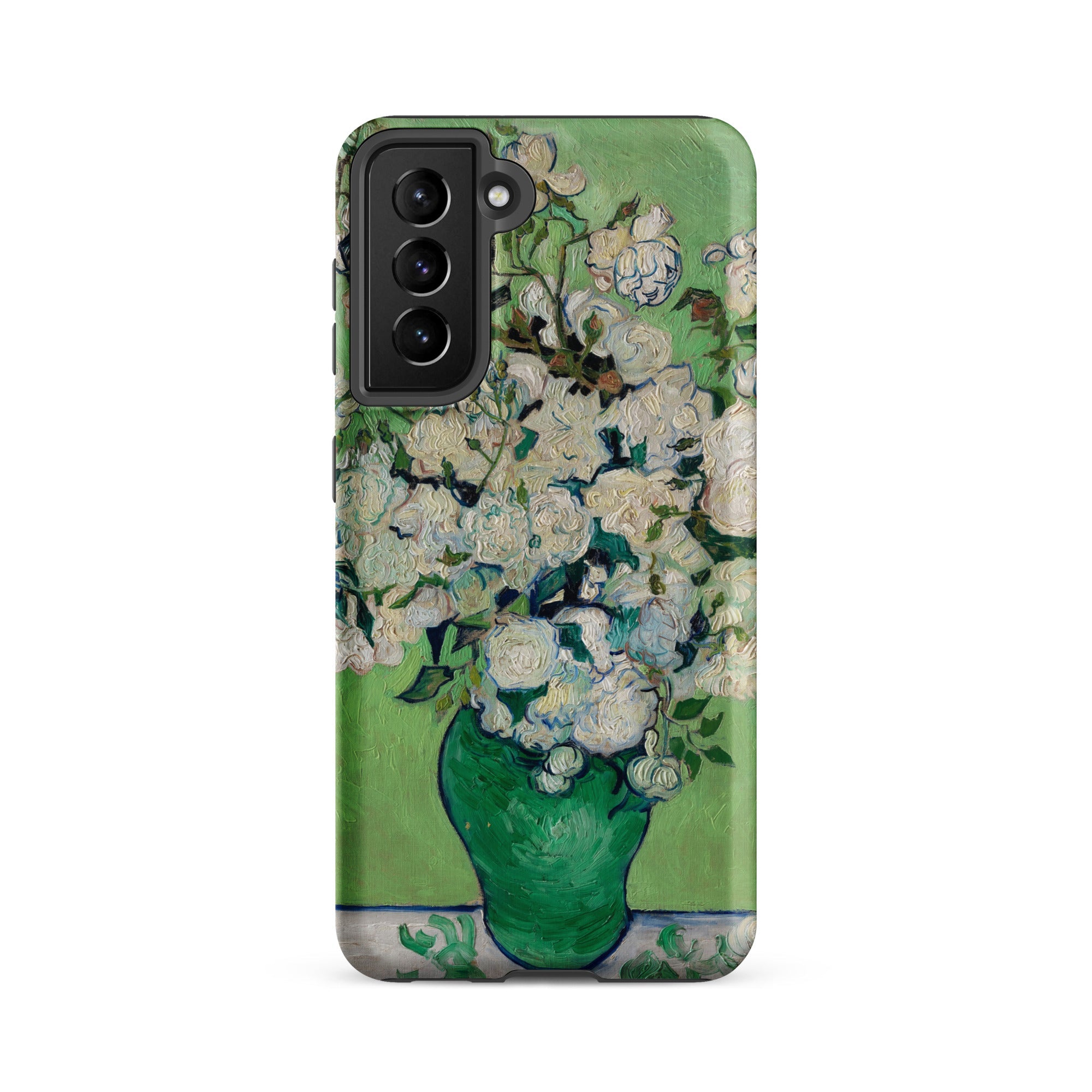 White Roses Vincent Van Gogh Samsung Case, Galaxy S21 Fe / Matte, Smartphone Case White Floral Painting Green Vase Background