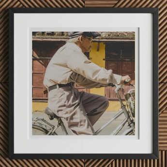 Wild at Heart - Hoi an Street Photography Art Print, 12x12’’ / 31x31cm / Black Frame / 2’’ Matboard, Framed Photograph Person Bicycle