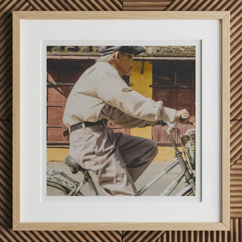 Wild at Heart - Hoi an Street Photography Art Print, 12x12’’ / 31x31cm / Natural Frame / 2’’ Matboard, Framed Photograph Older Man Bicycle
