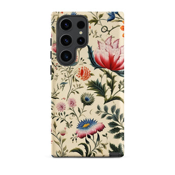 Wildflower Hoopla - Floral Garden Phone Case Samsung Galaxy S23 Ultra / Matte Vintage-style Floral Phone Case Intricate Illustrations Red