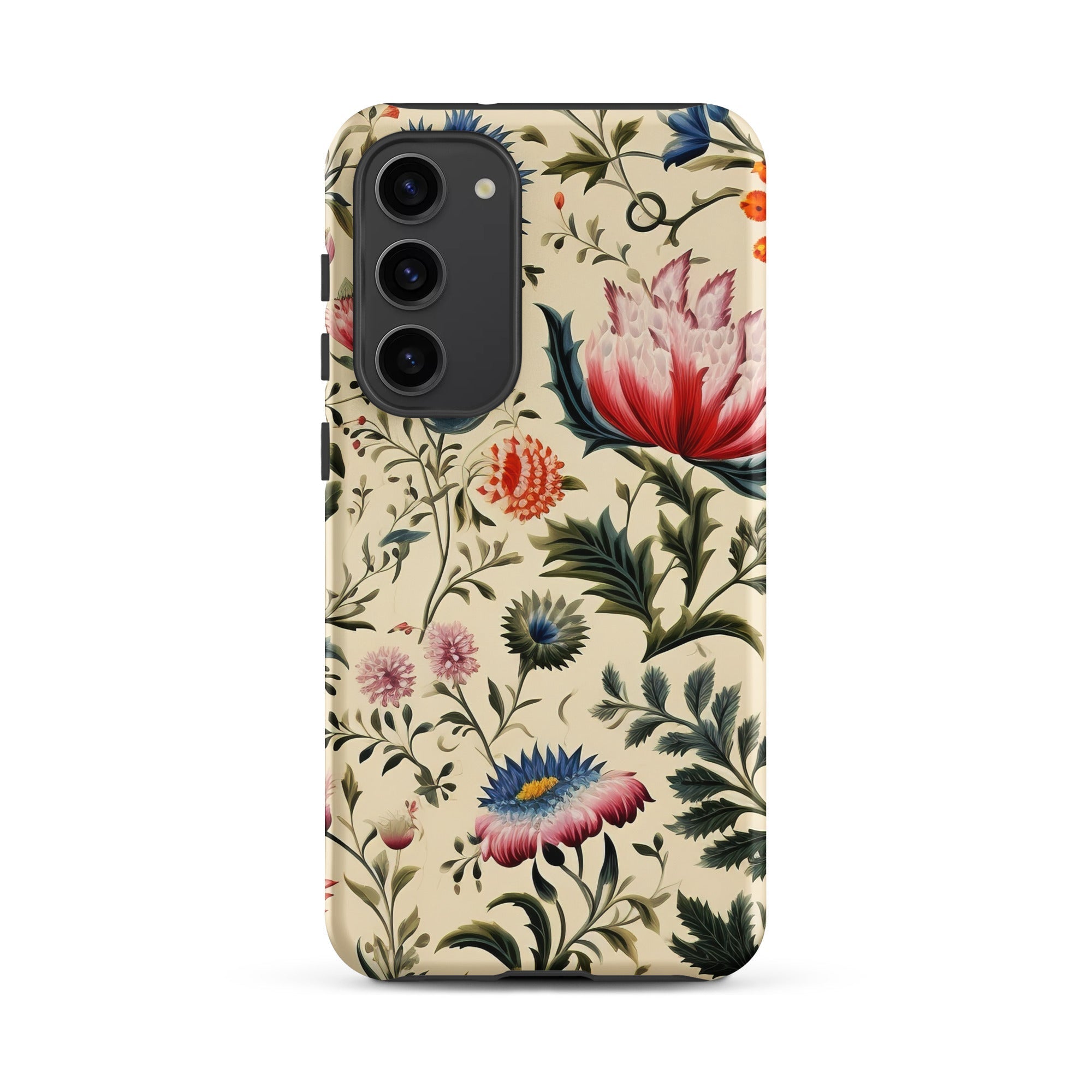 Wildflower Hoopla Floral Garden Samsung Case, Galaxy S23 Plus / Matte, Floral Patterned Smartphone Case Black Camera Module