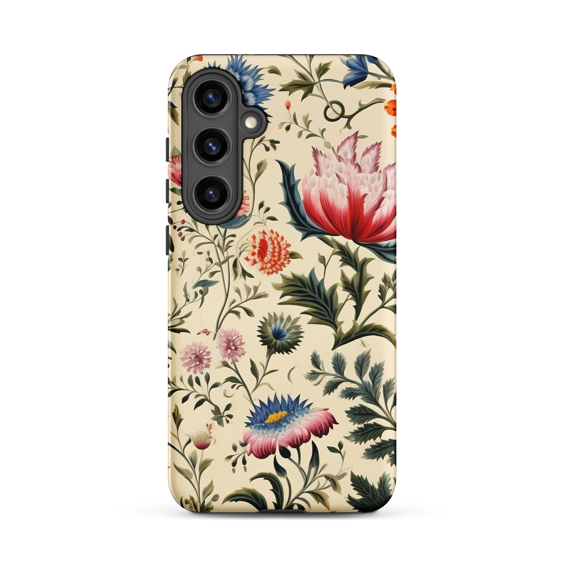 Wildflower Hoopla Floral Garden Samsung Case, Galaxy S24 Plus / Matte, Smartphone Case Beige Background Vibrant Floral Pattern