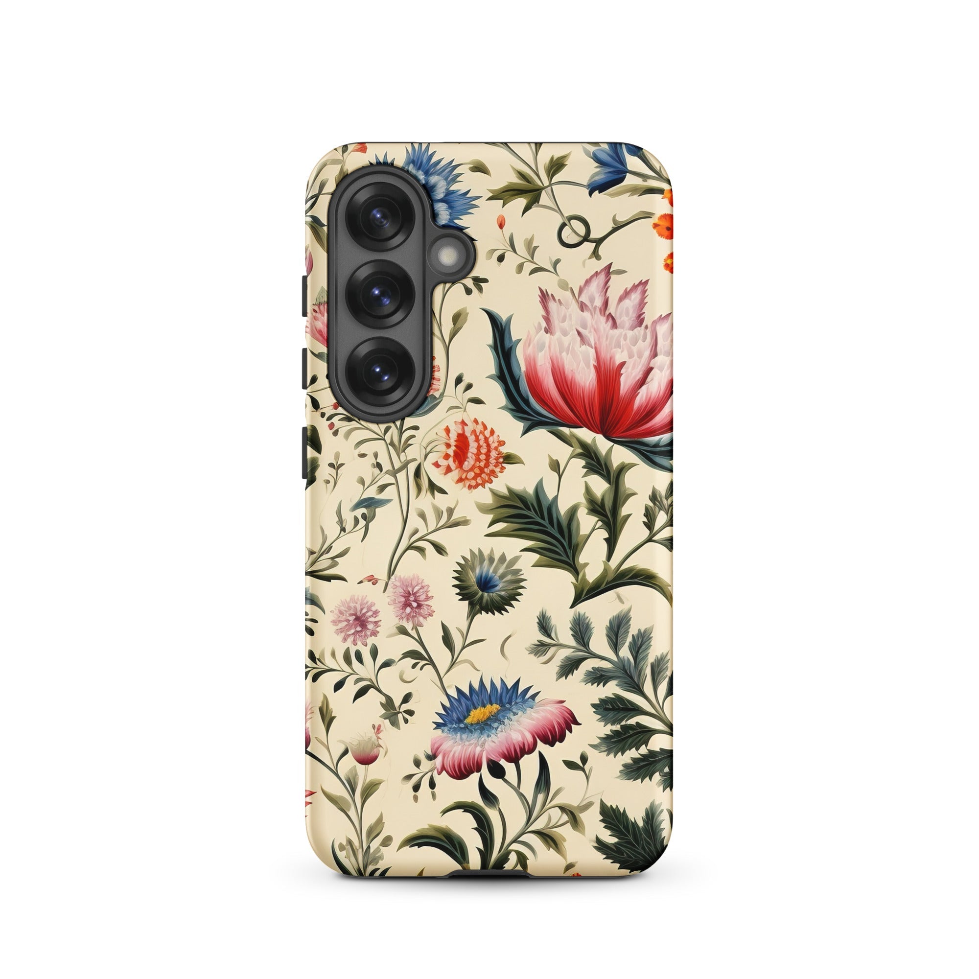 Wildflower Hoopla Floral Garden Samsung Case, Galaxy S25 / Matte, Smartphone Case Cream Background Vibrant Floral Pattern