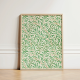 Willow Bough - William Morris Leaf Motif Art Print / Canvas Framed Botanical Pattern Green Leaves Off-white Background, Verdant Masterpiece