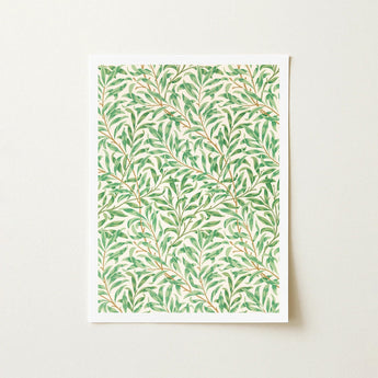 Willow Bough - William Morris Leaf Motif Art Print / Canvas Framed Pattern Green Leaves Off-white Background, Verdant Masterpiece Prints