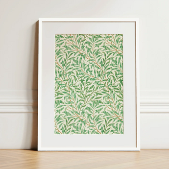 Willow Bough - William Morris Leaf Motif Art Print / Canvas Framed Botanical Print Pattern Green Leaves Off-white Background William Morris