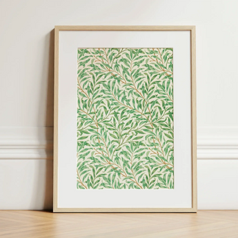 Willow Bough - William Morris Leaf Motif Art Print / Canvas Framed Botanical Print Pattern Green Leaves Off-white Background William Morris