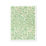 Willow Bough - William Morris Leaf Motif Art Print, Floral Pattern Green Leaves Beige Stems Light Background