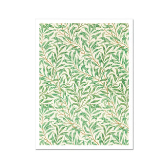 Willow Bough - William Morris Leaf Motif Art Print, Floral Pattern Green Leaves Beige Stems Light Background