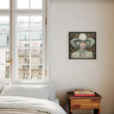 Winnie - Moon Lesbian Cowgirl Art Framed Canvas, Bedroom White Bed Window Framed Portrait Wall