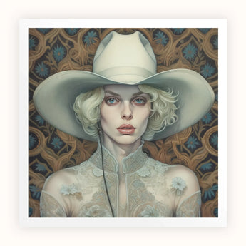 Winnie - Moon Lesbian Cowgirl Art Print / Canvas, 12x12’’ / 31x31cm / Unframed / White Border, Posters Prints & Visual Artwork, Toby Leon