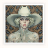 Winnie - Moon Lesbian Cowgirl Art Print / Canvas Cream-colored Wide-brimmed Cowboy Hat Soft Slightly Textured Surface Lesbian Cowgirl Art,