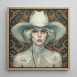 Winnie - Moon Lesbian Cowgirl Art Print / Canvas Framed Portrait Woman Off-white Cowboy Hat Lace Garment Lesbian Cowgirl Art, Elegant