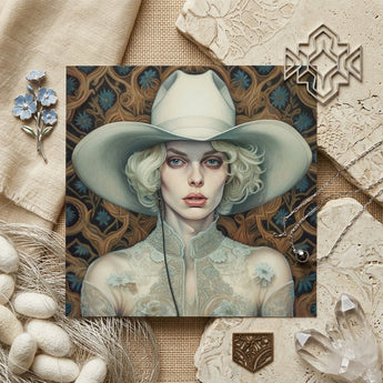 Winnie - Moon Lesbian Cowgirl Art Print / Canvas Square Art Print Woman Off-white Wide-brimmed Hat Lace-trimmed Lesbian Cowgirl Art,