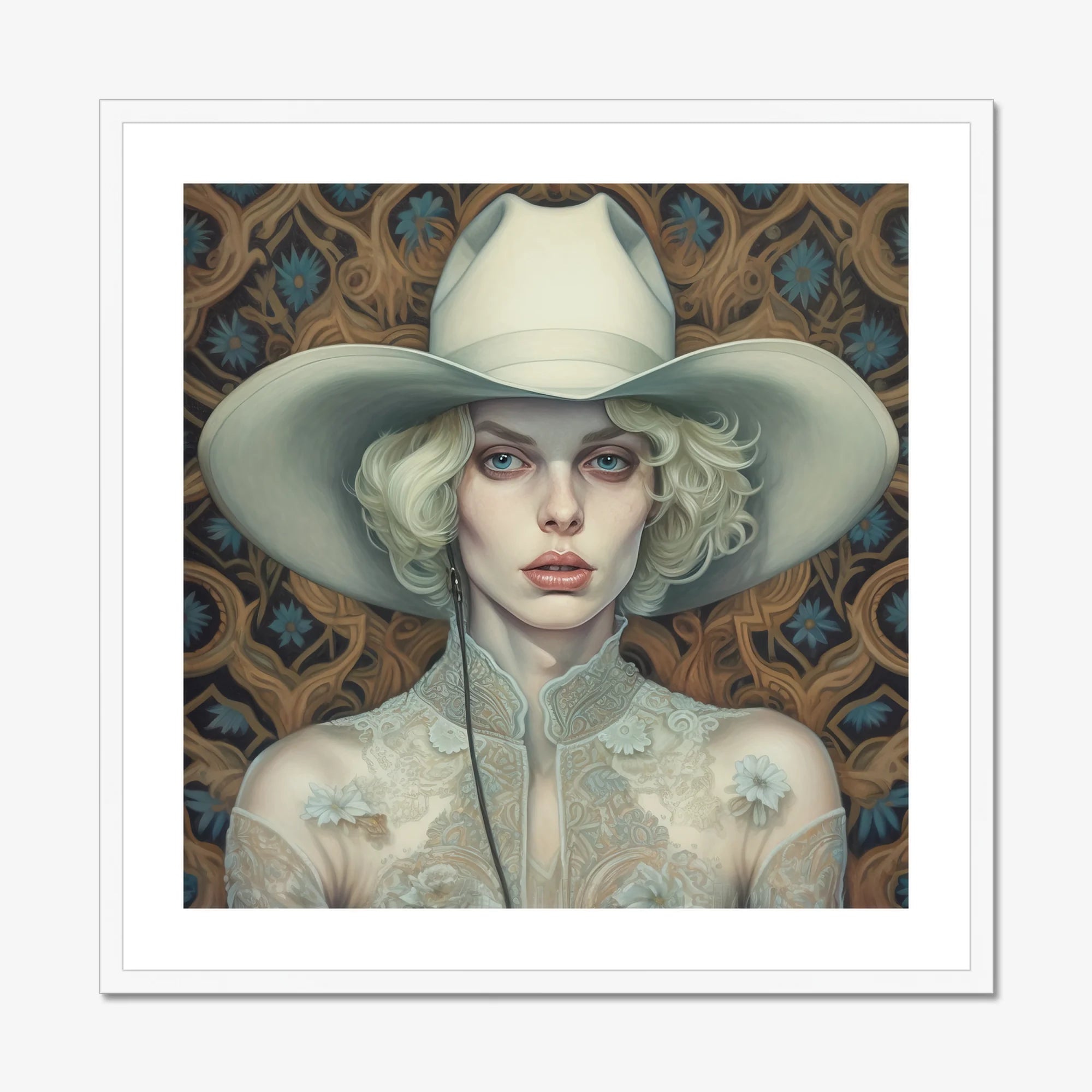 Winnie - Moon Lesbian Cowgirl Art Print, Elegant Portrait Person Cowboy Hat