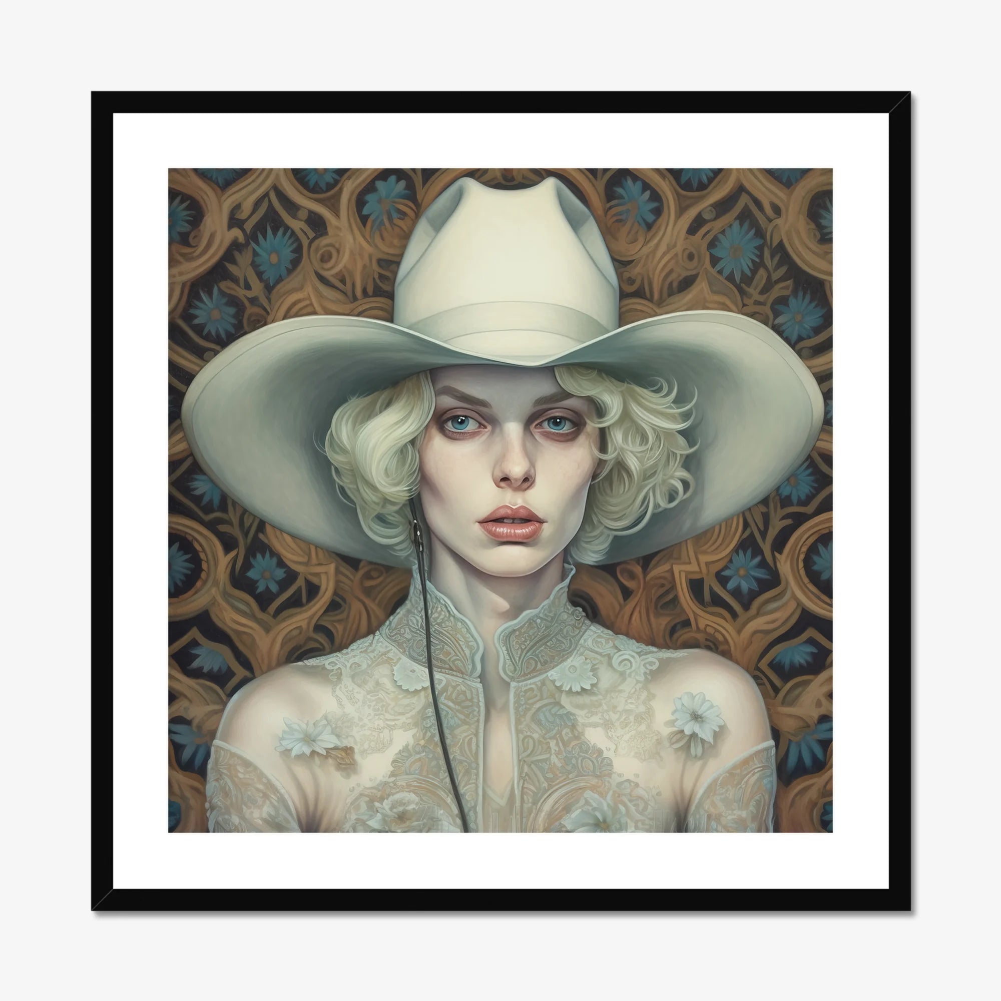 Winnie - Moon Lesbian Cowgirl Art Print, Framed Portrait Person Cowboy Hat