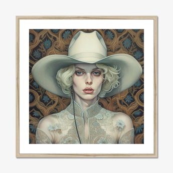 Winnie - Moon Lesbian Cowgirl Art Print, Framed Portrait Woman Cowboy Hat