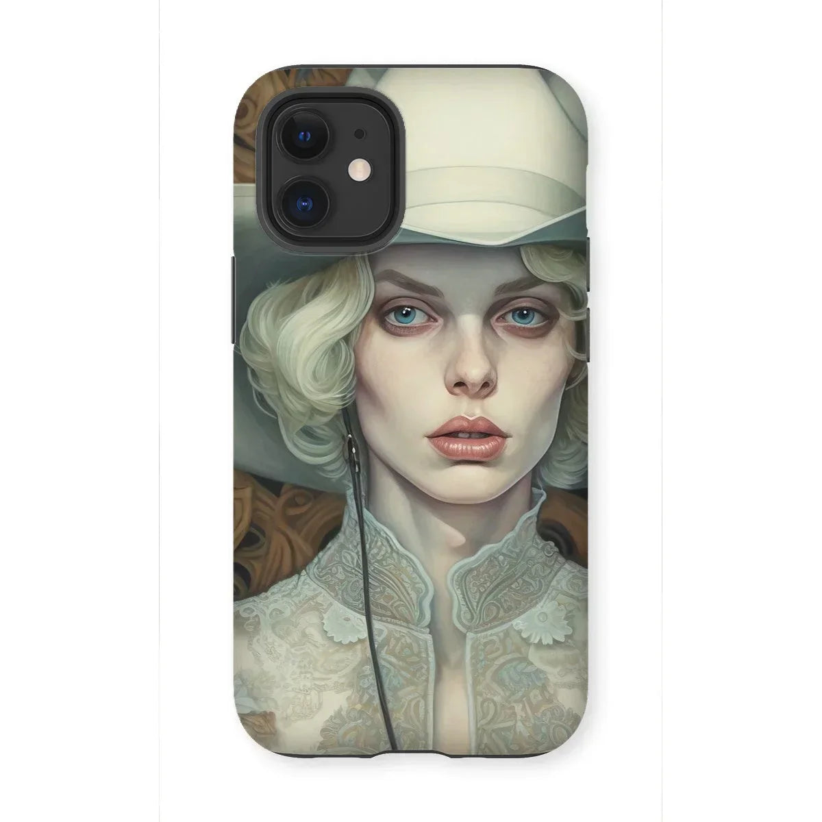 Winnie - Sapphic Femme Cowgirl Iphone Case, 12 Mini / Matte, Phone Case Portrait Pale-skinned Woman Blonde Hair White