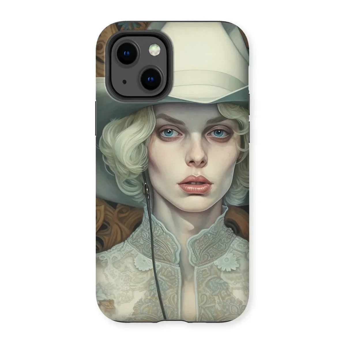 Winnie - Sapphic Femme Cowgirl Iphone Case, 13 / Matte, Phone Case Painted Portrait Woman Vintage Attire White