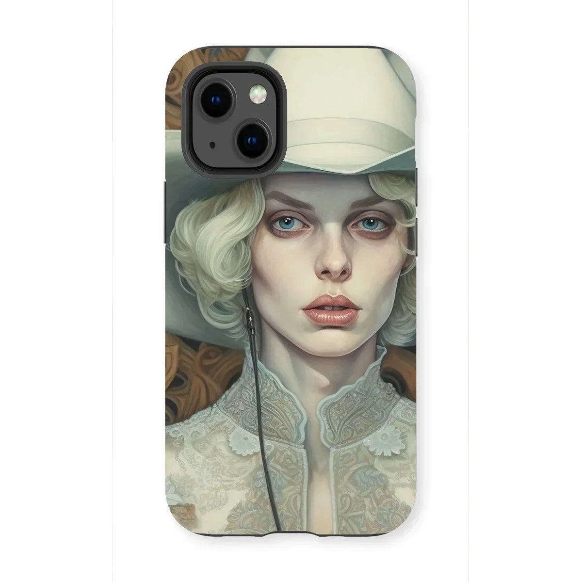 Winnie - Sapphic Femme Cowgirl Iphone Case, 13 Mini / Matte, Phone Case Portrait Pale-skinned Woman Blonde Hair White