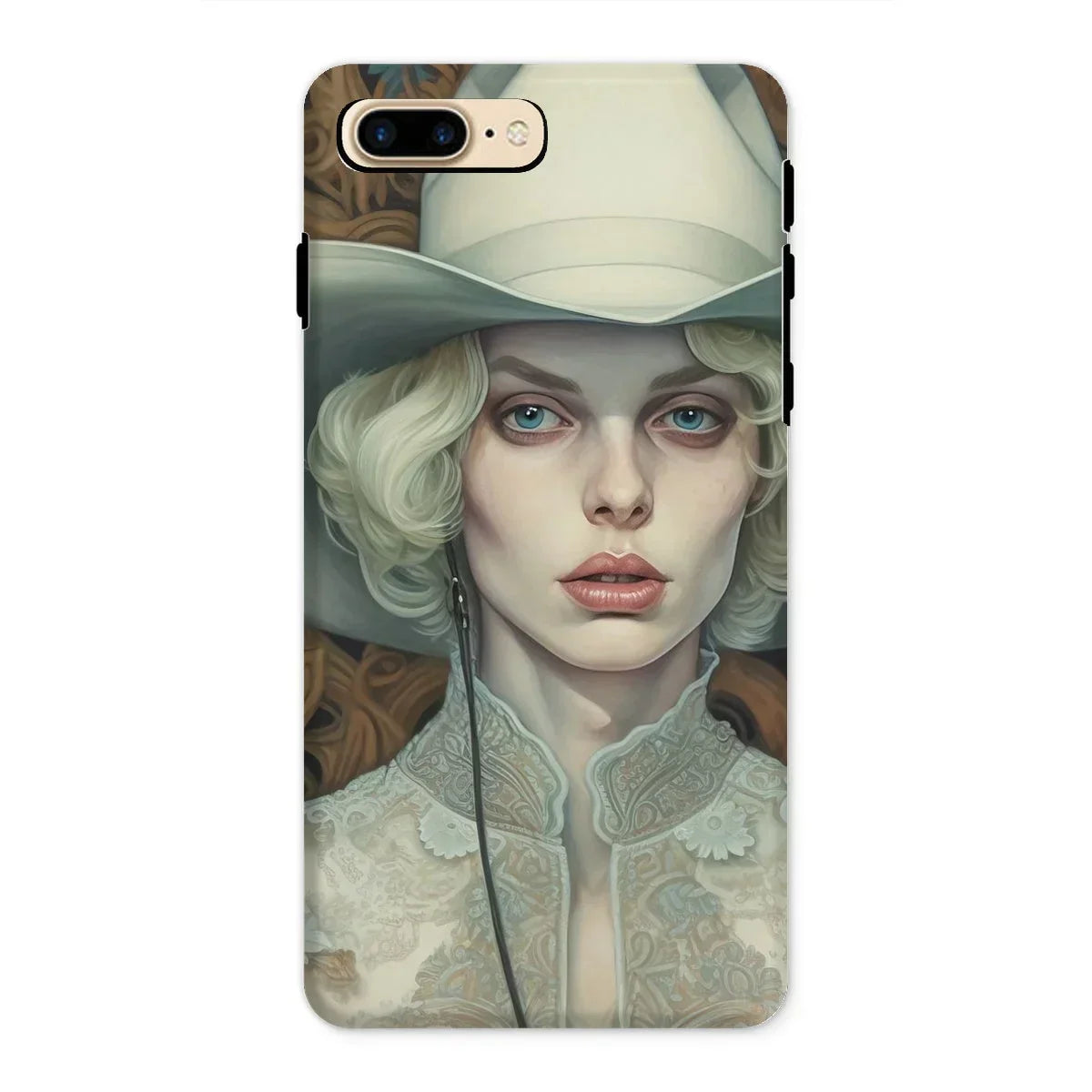 Winnie - Sapphic Femme Cowgirl Iphone Case, 8 Plus / Matte, Phone Case Portrait Woman White Hat Lace Collar