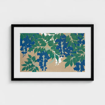 Wisteria from Momoyogusa - Kamisaka Sekka Art Print / Canvas Framed Artwork Stylized Blue Blossoms Green, Sekka’s, Prints