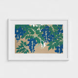 Wisteria from Momoyogusa - Kamisaka Sekka Art Print / Canvas Framed Artwork Stylized Blue Blossoms Green Leaves, Sekka’s, Prints