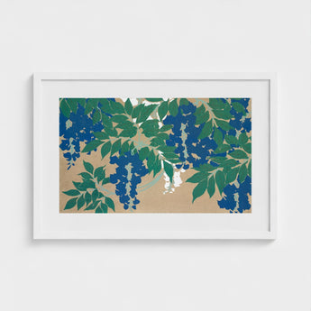 Wisteria from Momoyogusa - Kamisaka Sekka Art Print / Canvas Framed Artwork Stylized Blue Blossoms Green Leaves, Sekka’s, Prints