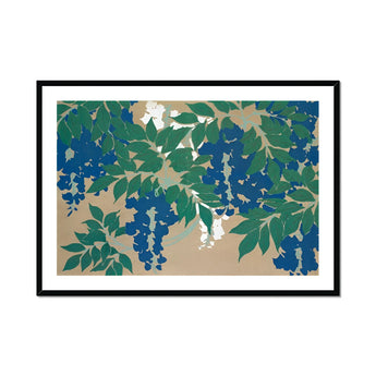 Wisteria from Momoyogusa - Kamisaka Sekka Art Print, Artistic Illustration Wisteria Flowers Leaves Green Blue Tones